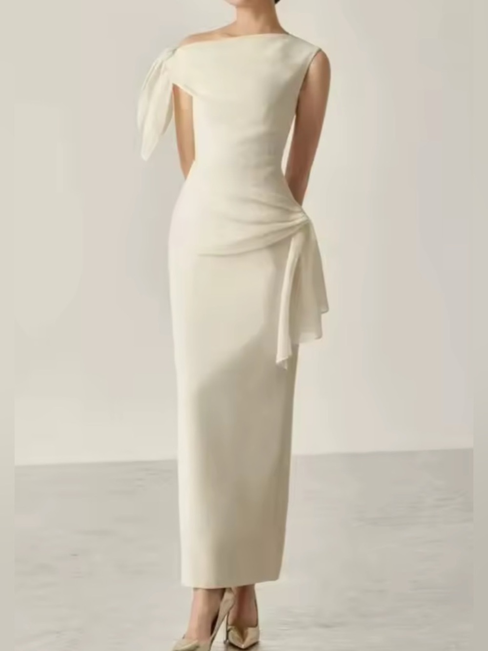 NEW $325 Darla Ivory Asymmetric One-Shoulder Evening Dress